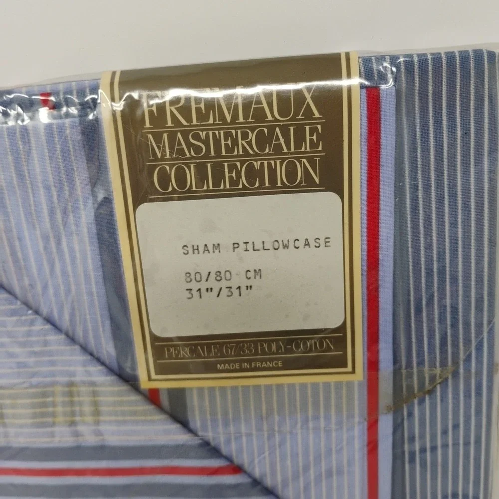 Vintage Fremaux‎ Percale Sham Pillowcase Blue Red Striped 31